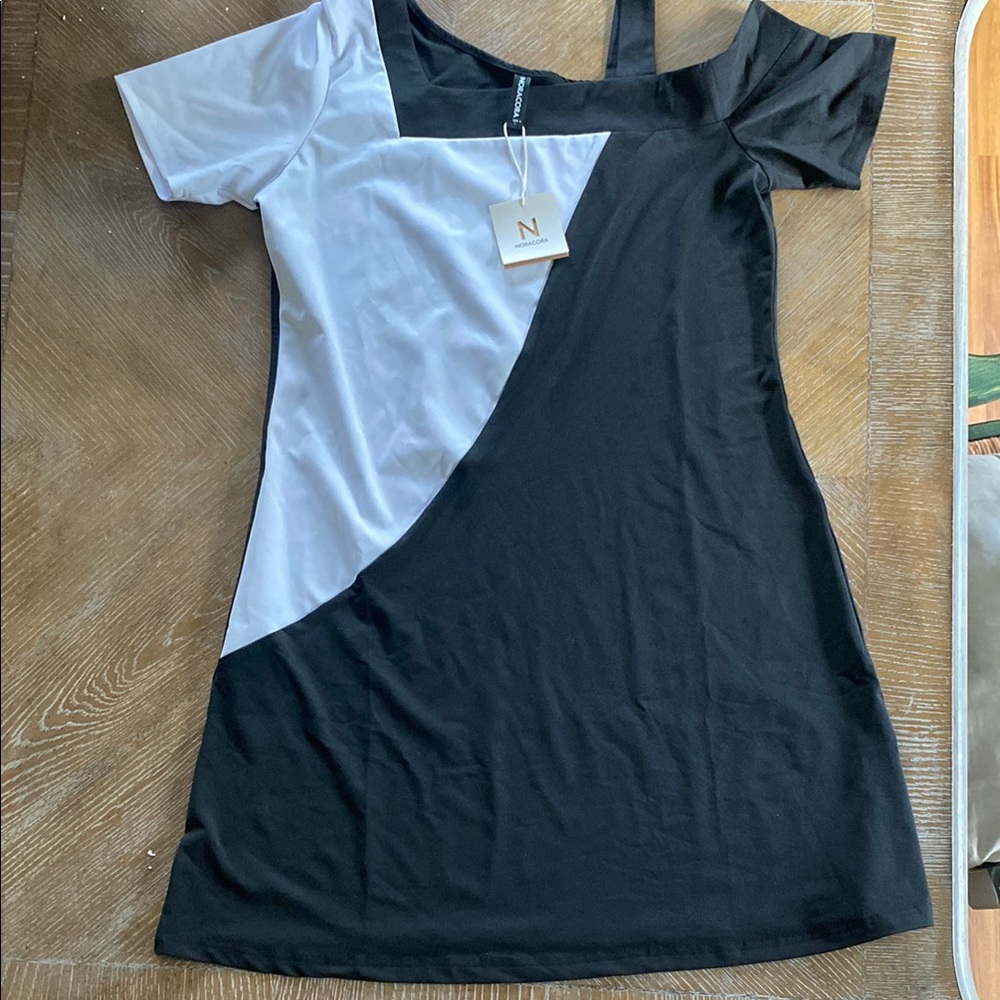 Black and Gray Asymmetrical One Shoulder Sheath Dress